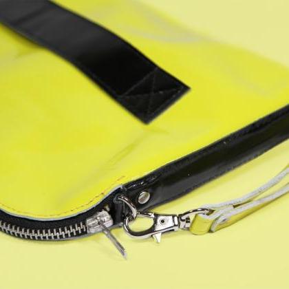 Neon Yellow Leather Clutch "megan..