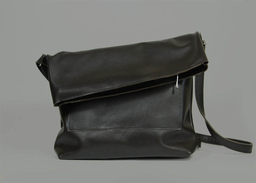 Leather Crossbody Bag With Zipper "ursula Bistre", Dark Grey Cross Body Handbag